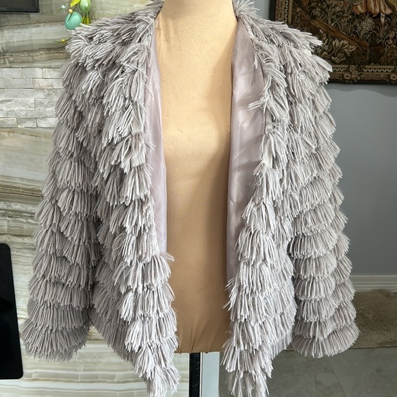 She + Sky Mocha Faux Fur Layered Hippie Shag Open Front Coat Size L‎ (891) - Picture 2 of 13